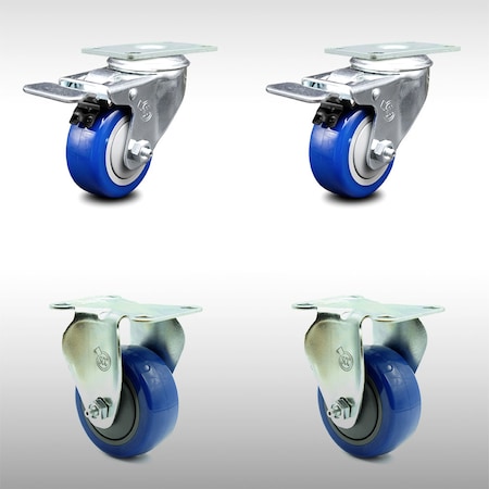 Service Caster 3.5 Inch SS Blue Polyurethane Top Plate Caster Lock Brake 2 Rigid SCC, 2PK SCC-SSTTL20S3514-PPUB-BLUE-2-R-2